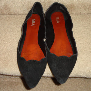 MIA Black Suede Scalloped Leather Flats 12 M